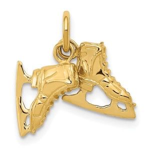 14k Yellow Gold 3-D    PAIR    Of Ice Skates Necklace Charm Pendant